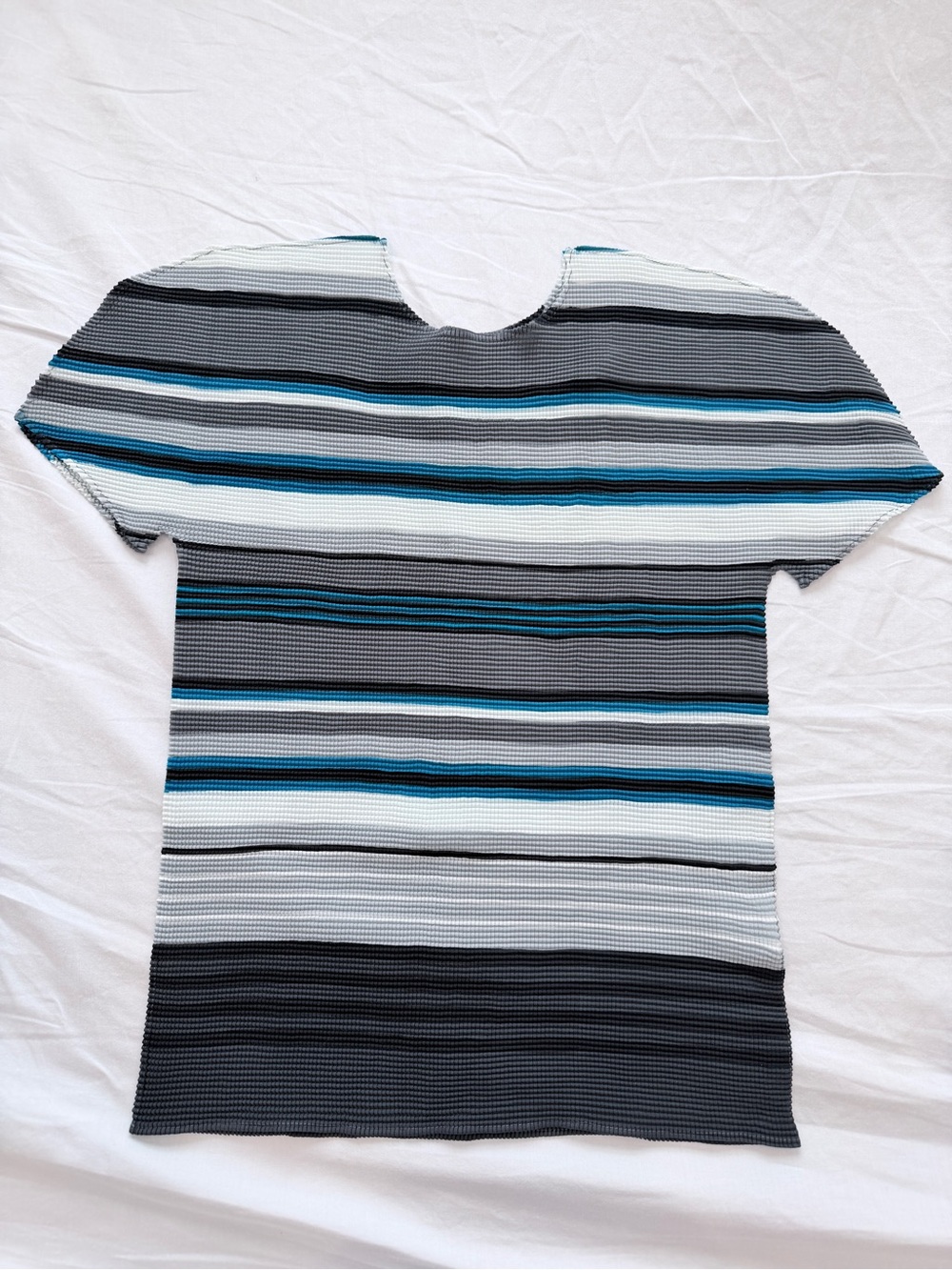 Issey Miyake Me Pleated Stripe Stretch Top Blue Gray White One Size Japan